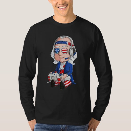 Benjamin Ben Franklin Gamer 4th Of July Usa Flag K T-Shirt (Vorderseite)