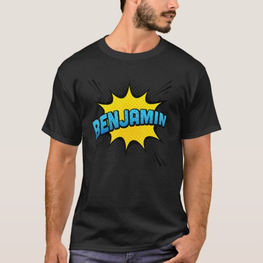 Benjamin Boys Name Superhero Style T-Shirt (Vorderseite)