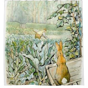"Benjamin Bunny Watches Bauer Brown" von Beatrix P Duschvorhang