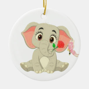 Benjamin der Elefant mit einer Rose Keramik Ornament