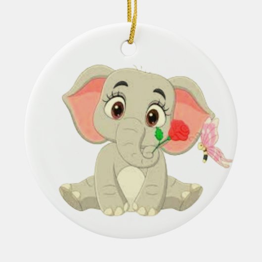 Benjamin der Elefant mit einer Rose Keramik Ornament (Vorne)