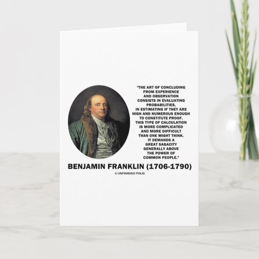 Benjamin Franklin, der Wahrscheinlichkeits-Zitat Karte (Vorderseite)