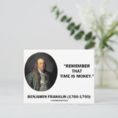 Benjamin Franklin erinnert sich an die Zeit ist Ge Postkarte (Stehend Vorderseite)