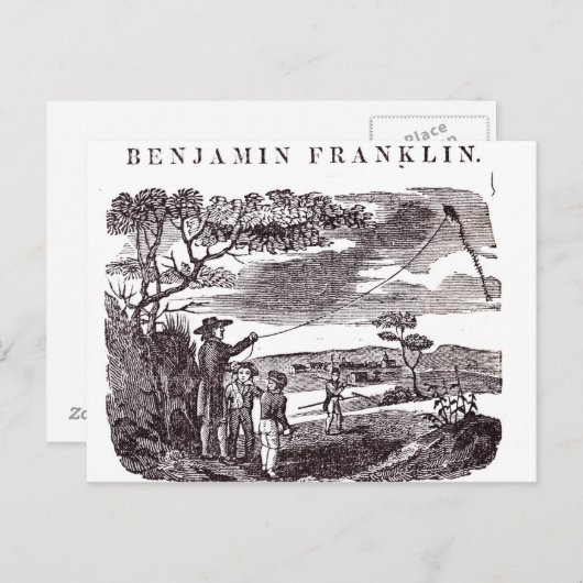 Benjamin Franklin führt sein Kite-Experiment durch Postkarte (Vorne/Hinten)