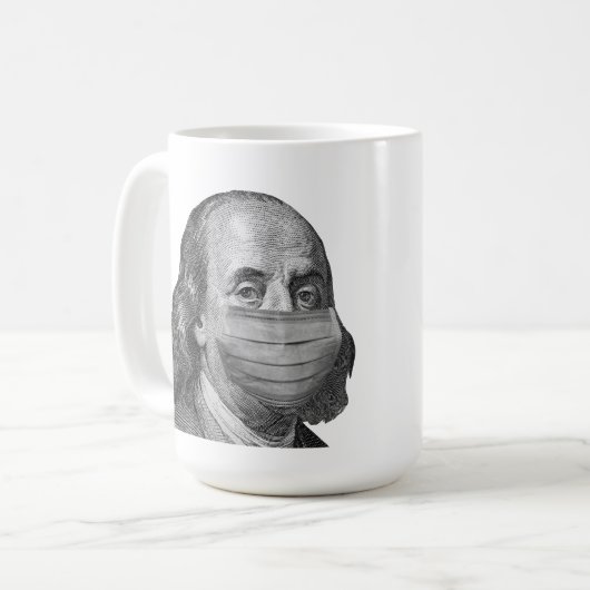 Benjamin Franklin in Maske Kaffeetasse (Vorderseite Links)