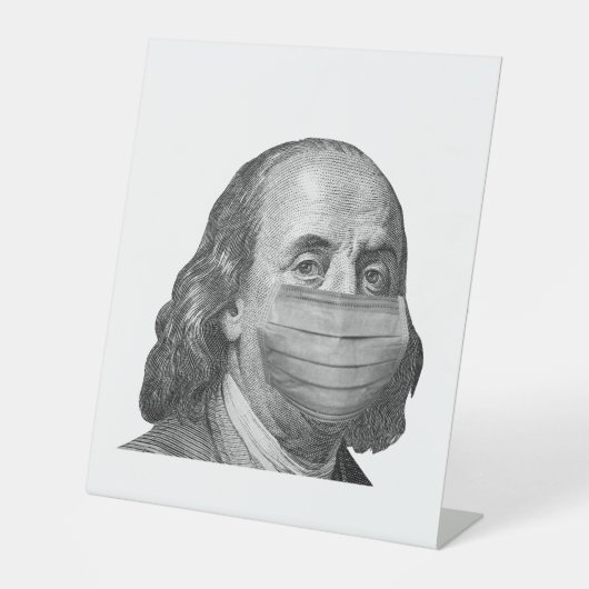 Benjamin Franklin in Maske Sockelschild (Vorderseite)