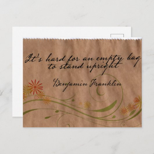 Benjamin Franklin Inspirational Zitat "Leere Tasch Postkarte (Vorne/Hinten)