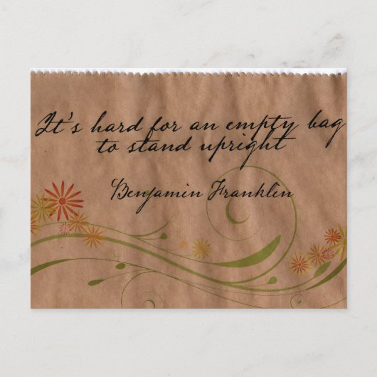 Benjamin Franklin Inspirational Zitat "Leere Tasch Postkarte (Vorderseite)