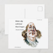 Benjamin Franklin Karikatur & Zitat Postkarte (Vorne/Hinten)