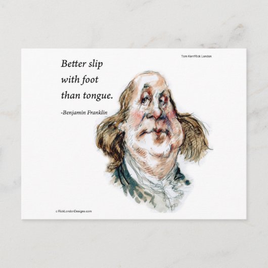 Benjamin Franklin Karikatur & Zitat Postkarte (Vorderseite)