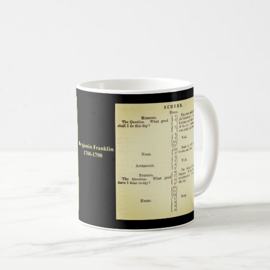 Benjamin Franklin Zeitplan-Tasse Kaffeetasse (VorderseiteRechts)