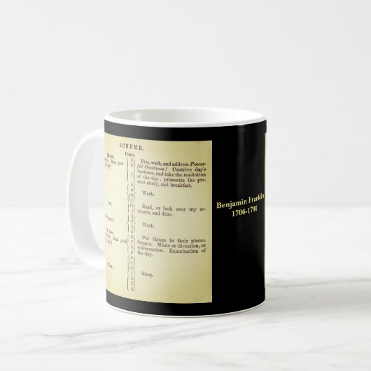 Benjamin Franklin Zeitplan-Tasse Kaffeetasse (Vorderseite Links)