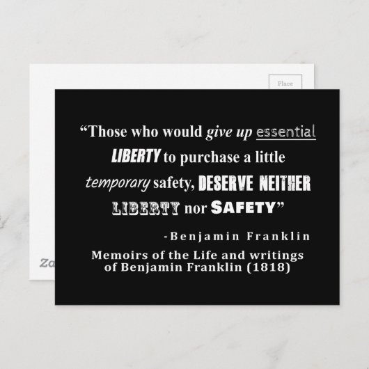 Benjamin Franklin Zitat White über Freiheit und Si Postkarte (Vorne/Hinten)