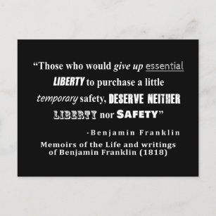 Benjamin Franklin Zitat White über Freiheit und Si Postkarte