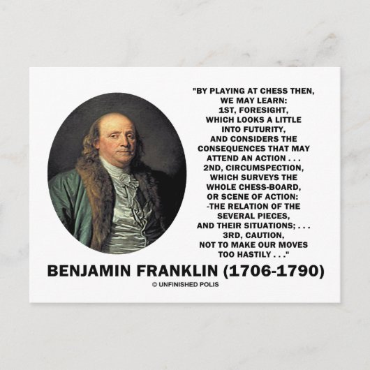 Benjamin Franklin Zitat zum Thema Schachvorsicht Postkarte (Vorderseite)