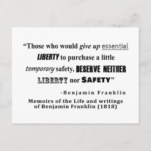 Benjamin Franklin Zitat zur Freiheit und Sicherhei Postkarte
