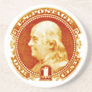 Benjamin- FranklinBriefmarke 1869 Getränkeuntersetzer