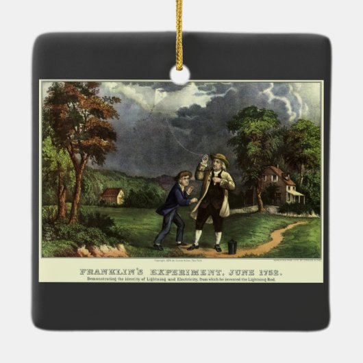 Benjamin Franklins Blitz- und Kiteverfahren Keramikornament (Rückseite)