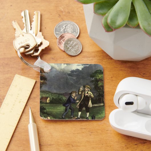 Benjamin Franklins Kite- und Blitzexperiment Schlüsselanhänger (Schreibtisch)