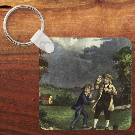 Benjamin Franklins Kite- und Blitzexperiment Schlüsselanhänger (Vorderseite)