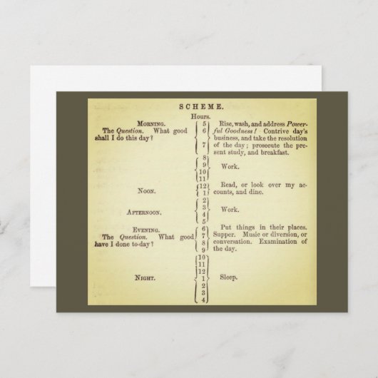 Benjamin Franklins Routineplan Postkarte (Vorne/Hinten)