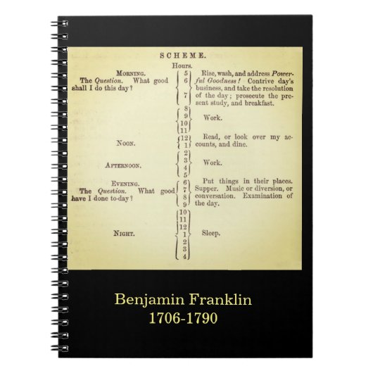 Benjamin Franklins Zeitplan-Notizbuch Notizblock (Vorderseite)
