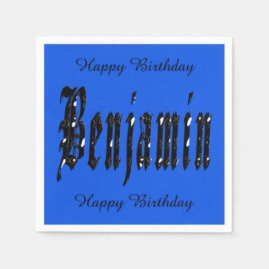 Benjamin, Name Logo, Blue Birthday Party Napkins. Serviette (Vorderseite)