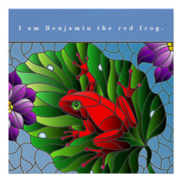 Benjamin The Red Frog Pond Blume Green Lotus Leaf Poster