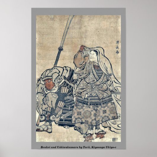 Benkei und Ushiwakamaru von Torii, Kiyonaga Ukiyo- Poster (Vorne)