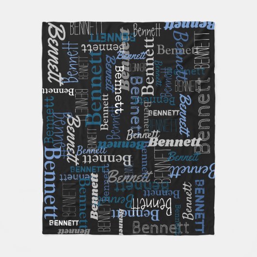Bennett personalisierter Name blau graue Decke (Vorderseite)