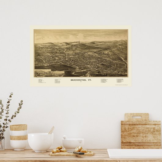 Bennington, VT Panoramic Map - 1887 Poster (Küche)