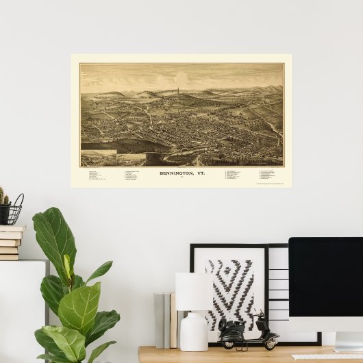 Bennington, VT Panoramic Map - 1887 Poster (Heimbüro)