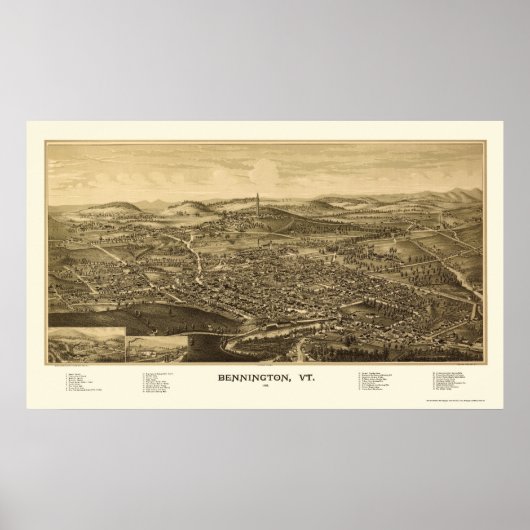Bennington, VT Panoramic Map - 1887 Poster (Vorne)