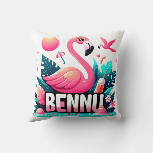 BENNU Pink Flamengo in einem Garten-Kissen Kissen (Rückseite)