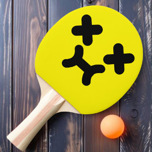 Benommenes Schmollendes Gesicht Gelbes Ping-Pong-S Tischtennis Schläger