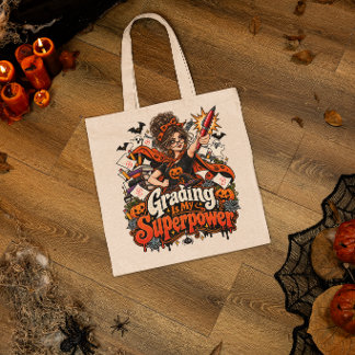 Benoten ist meine Superkraft Halloween-Lehrergesch Tragetasche