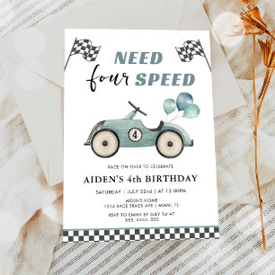 Benötige FOUR Speed Rennwagen 4. Geburtstag Einladung