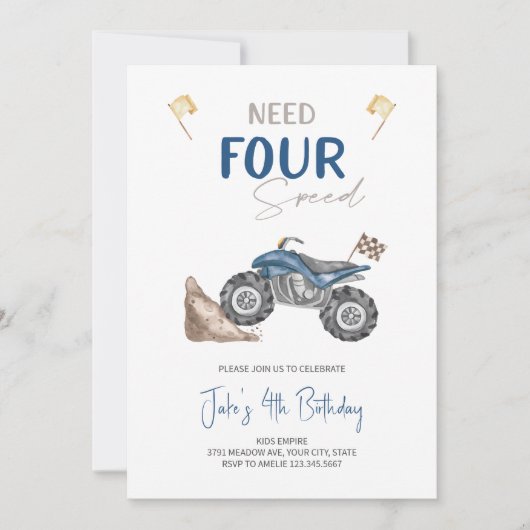Benötigen Sie 4 Speed 4 Rad Quad Bike Einladung (Vorderseite)