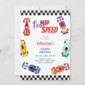Benötigen Sie vier Speed Rennwagen vierten Kinderg Einladung (Vorderseite)