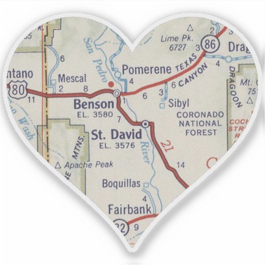 Benson AZ Vintag Map Aufkleber (Vorderseite)