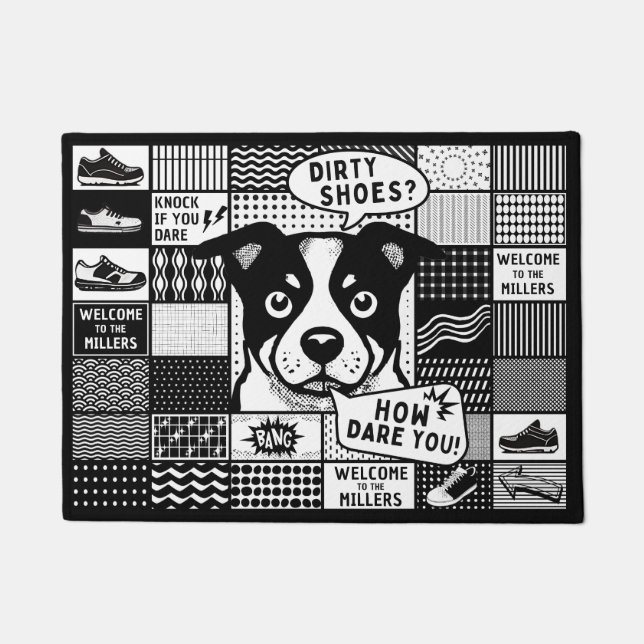 Bento Gitter mit Spaß und Hund im Stil der Pop Art Fußmatte (Vorderseite)