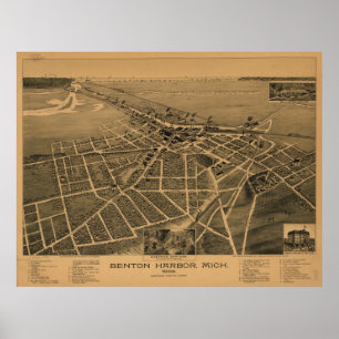 Benton Harbour Michigan 1889 Antique Panoramabalka Poster