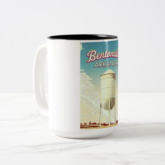 Bentonville, Arkansas Reiseplakat. Zweifarbige Tasse (Vorderseite Links)