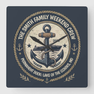 Benutzerdefinetes Vintage-Seeboot Familien-Crew-Kl Quadratische Wanduhr