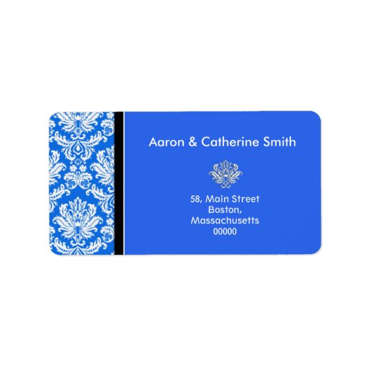 Benutzerdefinierbare Blue Damask-Adressenmarkierun Adressaufkleber (Vorne)
