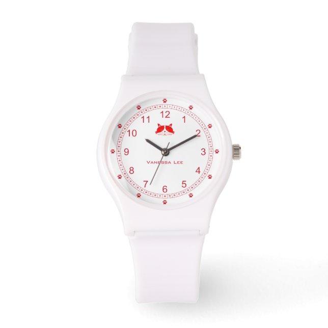 Benutzerdefinierbare Cat Lady Watch in Red Armbanduhr (Vorderseite)