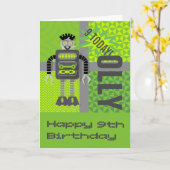 Benutzerdefinierbare Funky Robot Name/Alter Karte (Gelbe Blume)