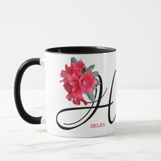 Benutzerdefinierbare Heldenname rote Blume trendy  Tasse (Links)