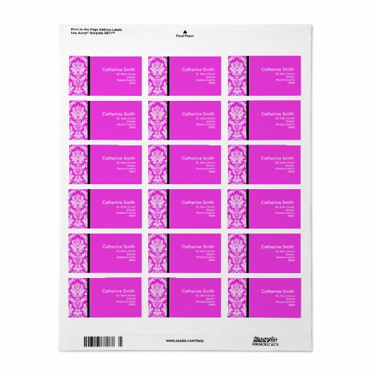 Benutzerdefinierbare Hot-Pink-Damaskus-Adressmarke Adressaufkleber (Vorne)
