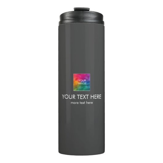 Benutzerdefinierbare Vorlagenlogo und Text Moderns Thermosbecher (Vorderseite)